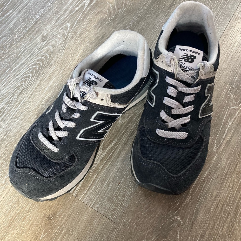 New Balance Women’s Wide Classic 574 Black and Gray Sneakers